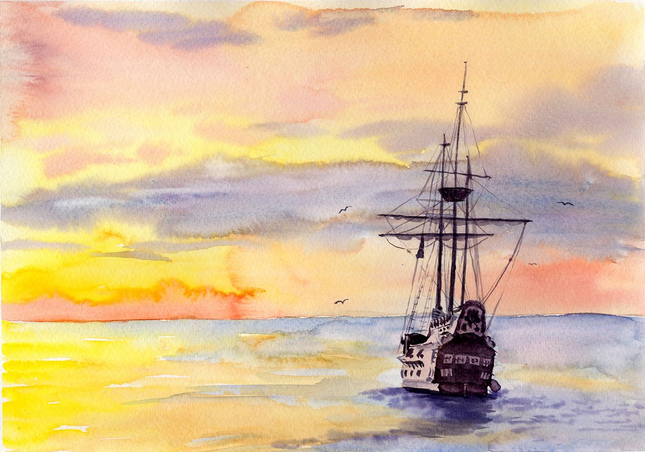 "Seascape with sailboat" Watercolour - Fri 10:00 - Colchester